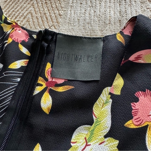 NightWalker Black Floral Low Cut Mini Dress - Picture 2 of 6
